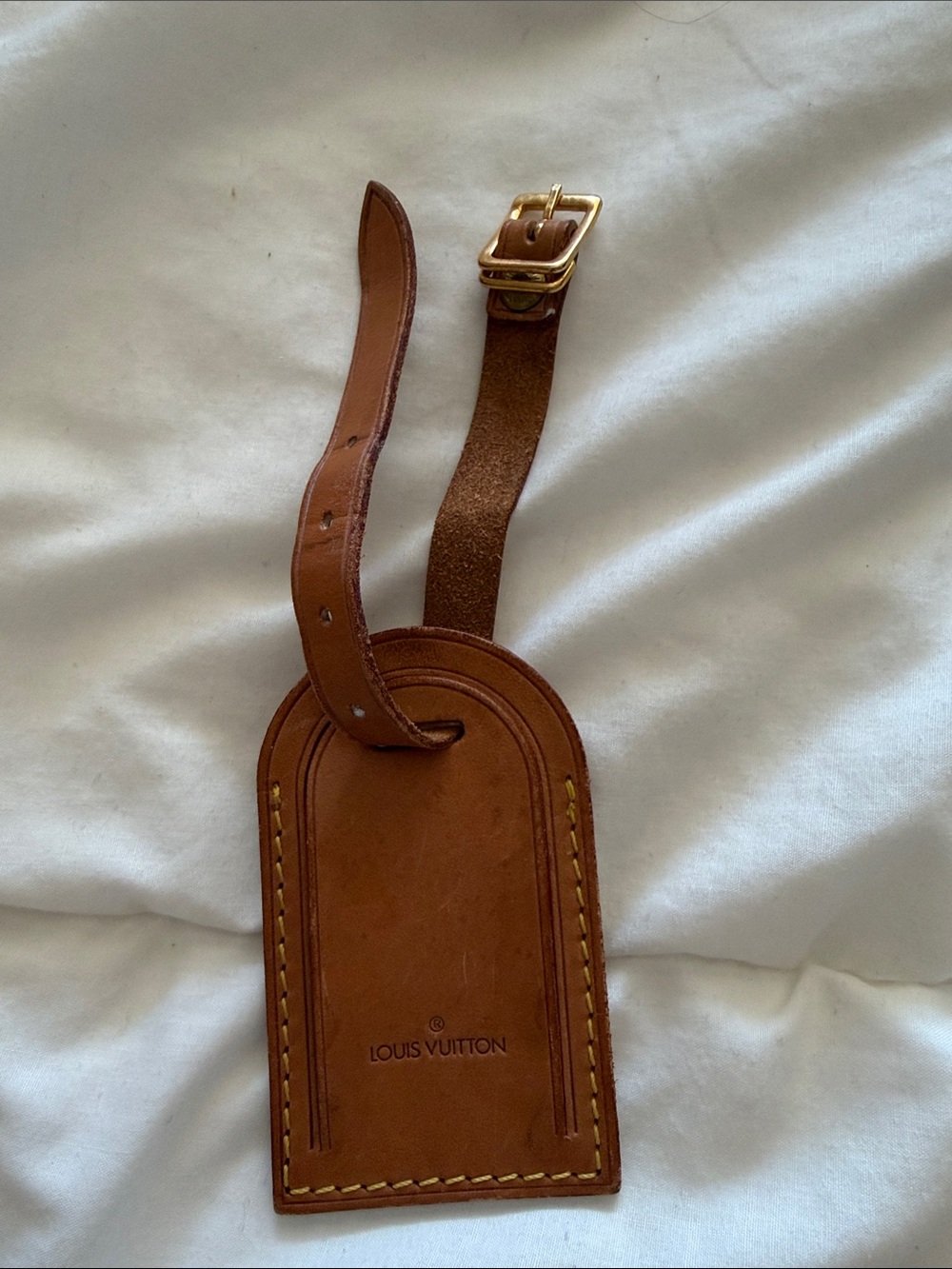 Louis Vuitton Brown Leather Luggage Tag with Gold Buckle